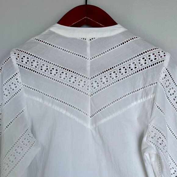 Maye The Fleur Cotton White Eyelet Embroidered 3/4 Ballon Sleeve Blouse Small - Picture 9 of 14